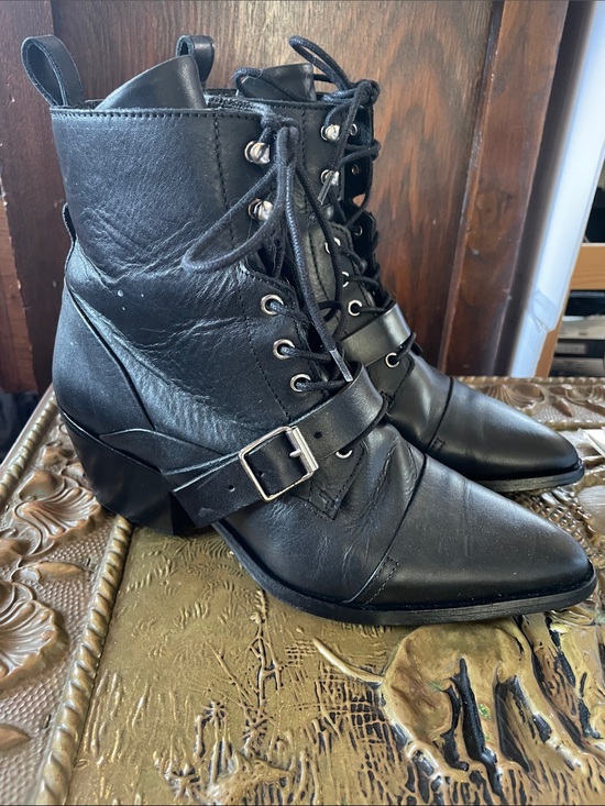 All Saints Shoes - AllSaints Katy lace up heeled leather boots with buckle in black